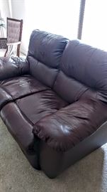Chocolate brown leather loveseat