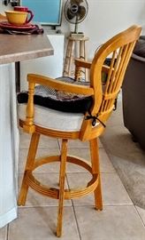 2-Solid pine bar stools with brass kick plates