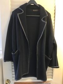 Leather trimmed coat