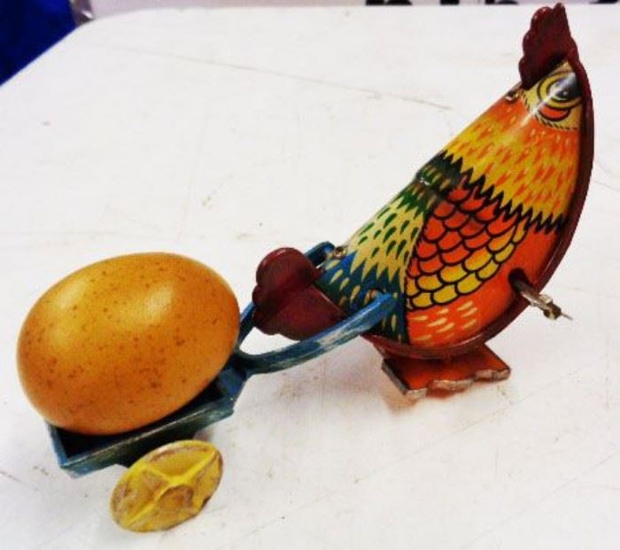 Vintage Key Wind Chicken Pulling Egg
