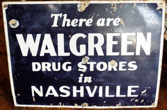 RARE Antique Walgreen Drug Stores in Nashville Porcelain Sign