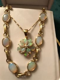 14K Opal bracelet and necklace 