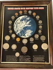 Framed  United States 20th Century Coin Collection. Some are Antique Silver Coins 