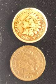 Antique 1859 and 1907 One Cent Coins 