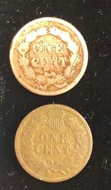 Back view of Antique 1859 and 1907 One Cent Coins 