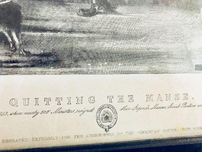 1800s Framed Engraving Quitting the Manse  
