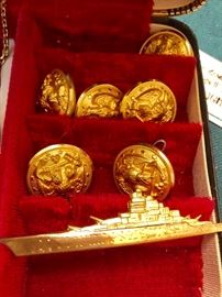 Military Buttons and war Ship Pin . The Gentleman was a WW11 Navy Veteran 