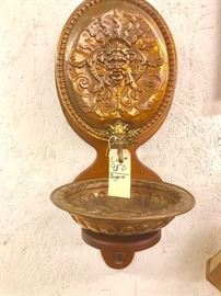 Antique wall Water Fountain with North Wind and Lions Heads . Made of Copper and Brass 