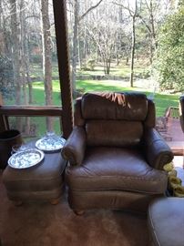 Hickory Tannery Leather Chair and Ottoman  