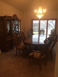 Dining room set table 8 chairs and China cabinet buffet and server made by union furniture manufacture