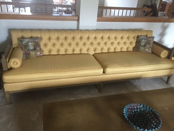  Mid Century Chairs sofa tufted back silk fabric. New condition
