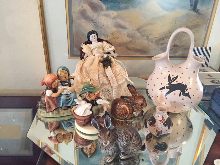 Rabbit collectables and German China Doll head