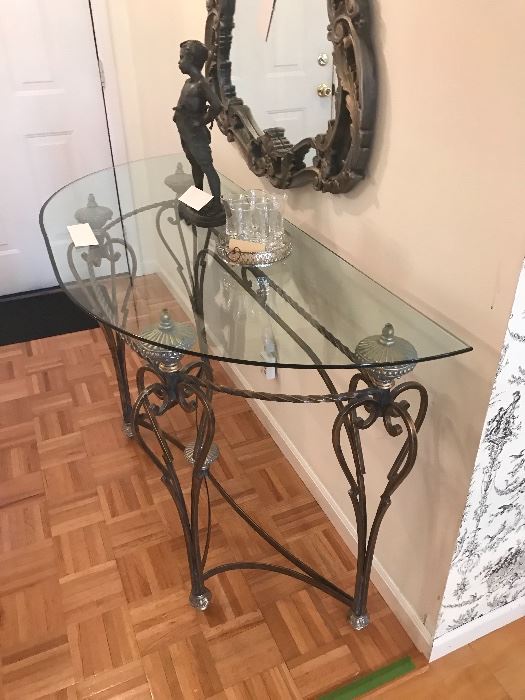 Grey Metal And Glass Entry Table