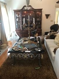 Edwin Peppers Interiors LARGE Gold And Black Glass Top Coffee Table