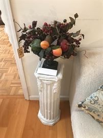 Plaster Pedestal ~ Urn With Artificial Fruit Display