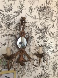 Ornate Wall Mirror With Candle Holders And Crystals