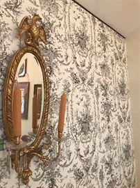 Federal Style Wall Mirror With Candleholders ~ Crystals And Eagle