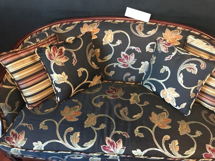 Upholstered Black Floral Sofa