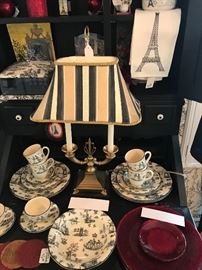 Assorted Paris ~ French Themed Decor ~ Brass Double Candle Lamp With Striped Shade