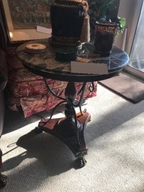 Round Marble Top Wood And Iron Table With Claw Feet