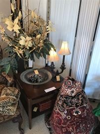 Upholster Arm Chair With  Claw / Talon Feet ~ Vintage Bassett Walnut Lamp Table