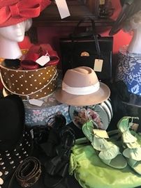 Assorted Womens Clothing And Accessories ~ Dresses, Blouses, Coats, Hats, Gloves , Scarves, Hatboxes, Purses And Shoes