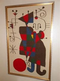 Framed Wall Hanging in the Style of Joan Miro,                     Excellent Condition, 55 1/2" x 35 1/2"