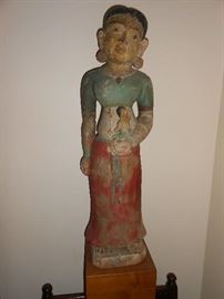 Carved Burmese Goddess, 28" tall