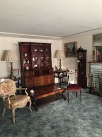 Living Room Furniture, Hutch, Desk, Chairs, Grandfather Clock