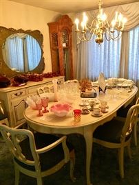 Glassware, French Provincial Dining Table & Buffet