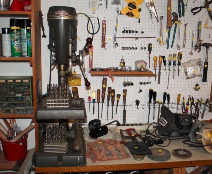Drill Press and assorted tools