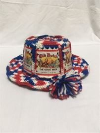 Crocheted Hat Featuring Old Dutch Beer Can