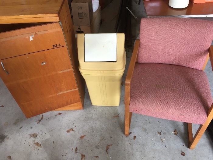 Chair and trash can