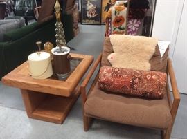 Oak Milo Baughman chair and oak table