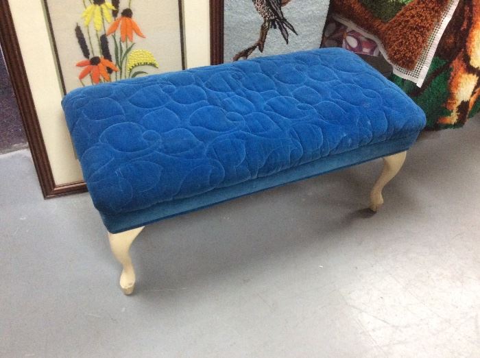 Blue velvet bench