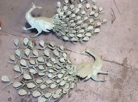Pair of metal peacocks