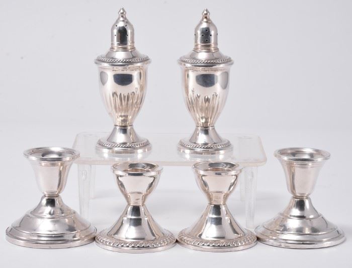 Lot 7: 4 Sterling Silver Candleholders & Shakers
