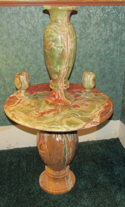 Vintage Jade Vase, Stand & Cups