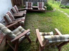 Outdoor furniture two seaters $65 each (now $33.20), chairs $35 pair (now $17.50)