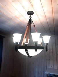 LARGE LIGHT FIXTURE WITH LEATHER STRAPS