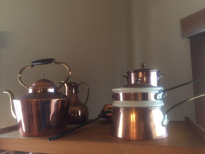 Copper teapot and pans