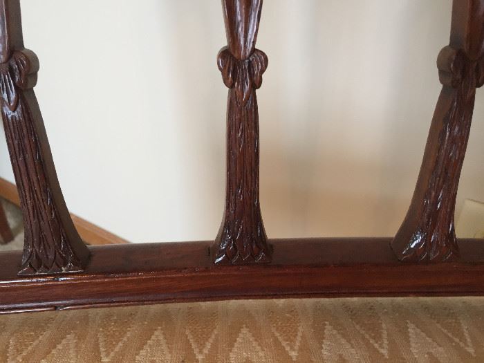 Set of 3 Circa 1800 Sheraton Mahogany Side Chairs each with 3 pierced & carved vertical splats under a lightly carved stepped crest.  The seats are serpentine & the legs gracefully tapered. 