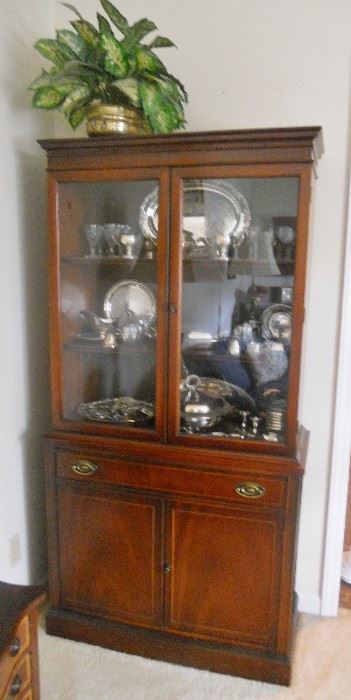 Mahogany breakfront with 3 display shelves and lower storage