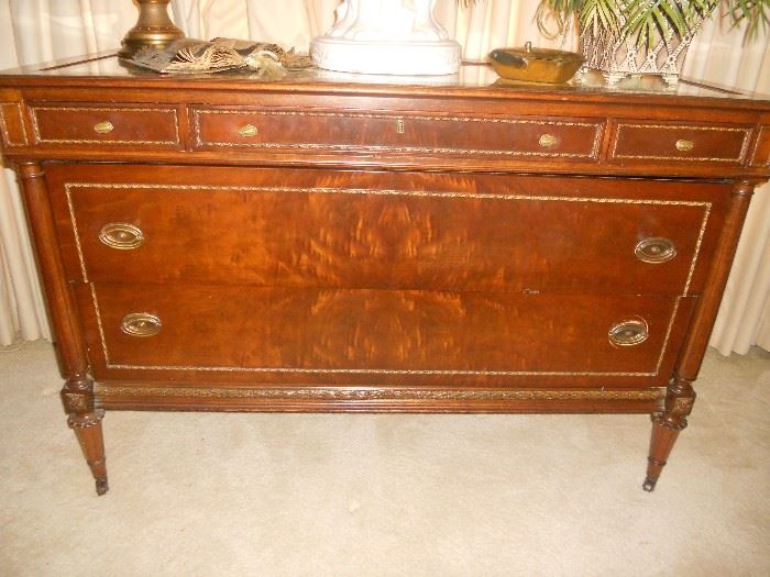Beautiful chest with glass top (gold fabric insert)