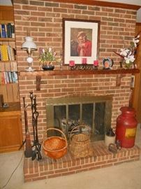 Milk can, baskets and fire place set