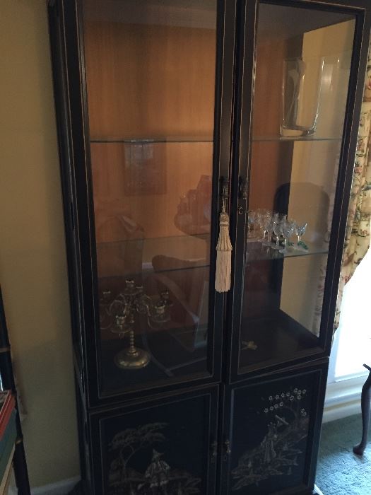 China cabinet - locks both top and bottom. Measures about: 33" wide, 14 1/2" deep, 78" high