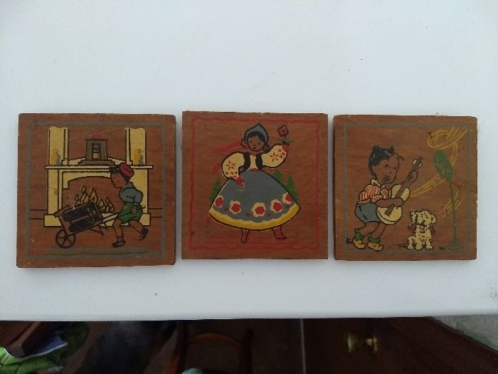 Sweet group of antique hand-painted plaques. $5 each