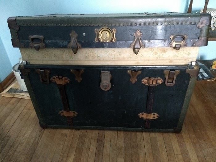 Really cool, old steamer chest. Western Grip and Trunk Company circa 1914.  Worn and weary,  but trusty! Rare find. $300