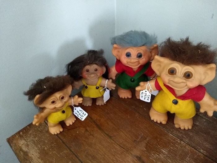 Old  1960s DAM trolls in good condition. Cave man and woman, $15 each or $25/pr. Large size$25 each or$40/pr.
