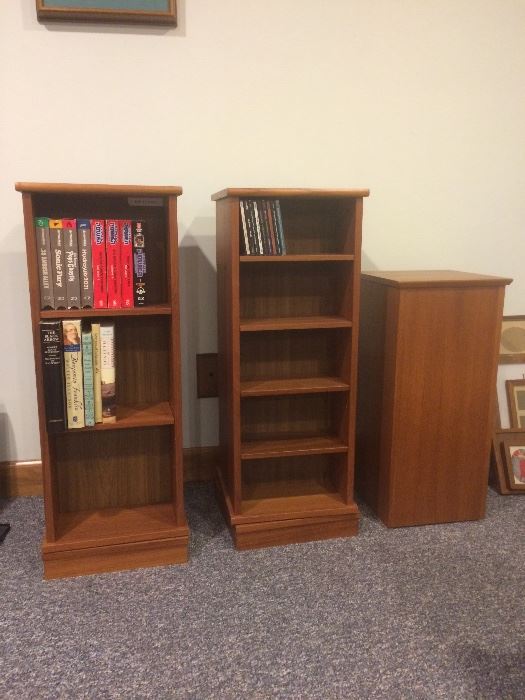 teak pedestals and short book- display cases -- we have several throughout the house 
